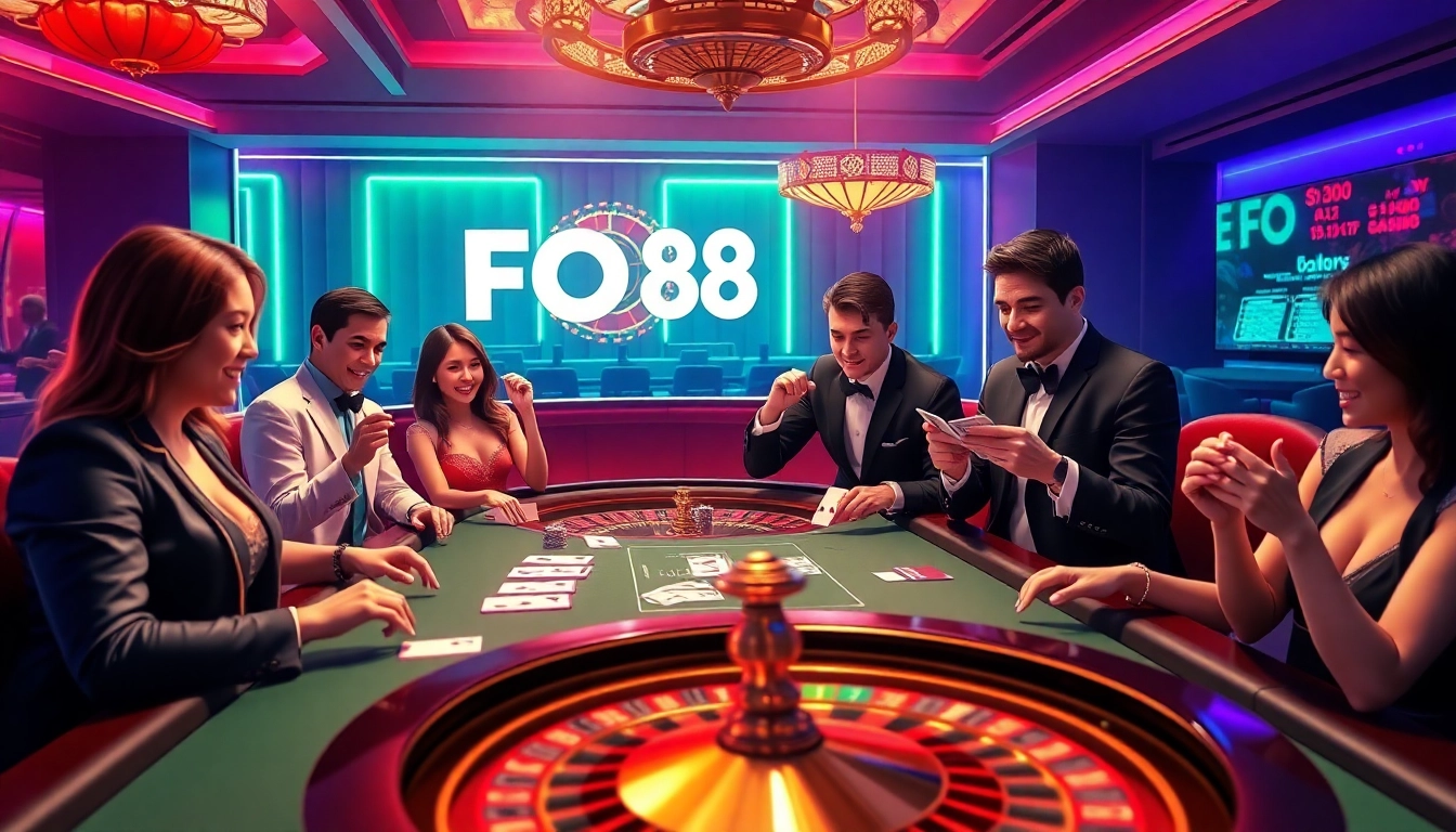 Players enjoying a dynamic gaming experience at FO88 casino, depicting excitement and professionalism.