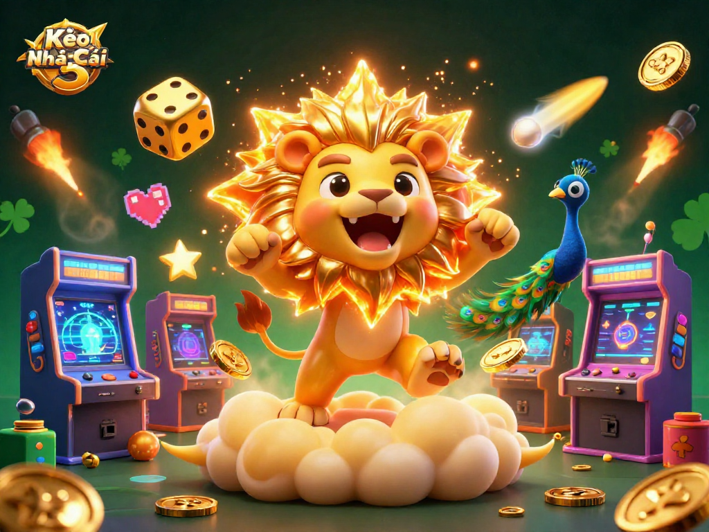 Kèo Nhà Cái 5 illuminates a thrilling gambling experience with vibrant 3D casino elements.
