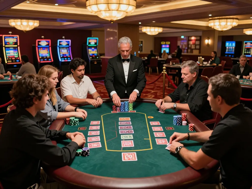 Các người chơi LUCK8 đang chiến lược tại bàn blackjack cược cao, đắm chìm trong trò chơi.