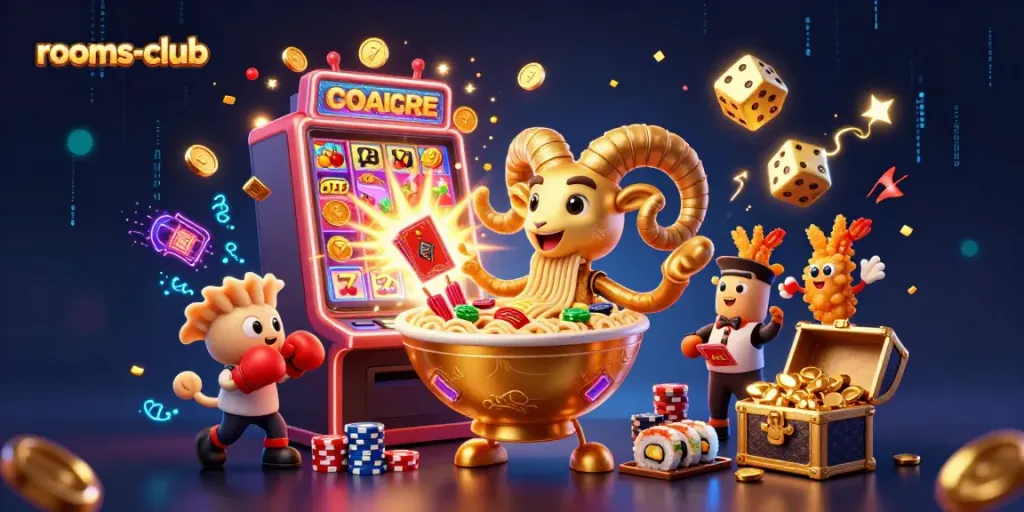 Memainkan slot dan menang di rooms-club dengan karakter unik dan simbol keberuntungan.