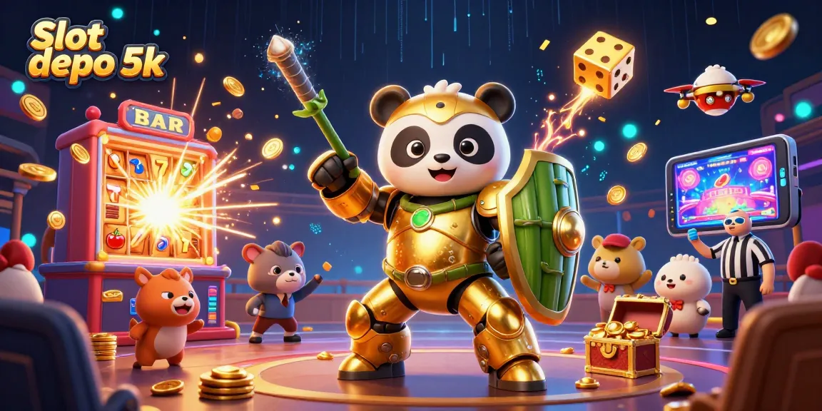 Experience thrills with Slot depo 5k as a golden panda battles in a dynamic casino arena