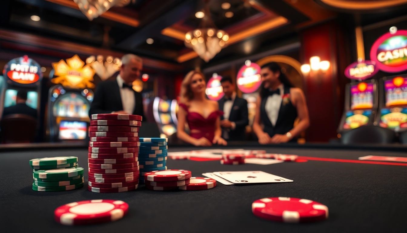 Taruhan menarik di kasino dengan link sbobet yang menunjukkan tumpukan chip dan kartu ada di depan.
