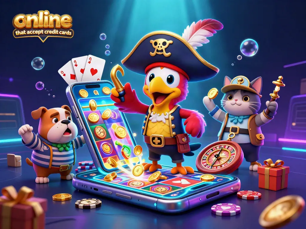 Experience the thrill with online casinos that accept credit cards, featuring a vibrant gaming scene with engaging characters and action.