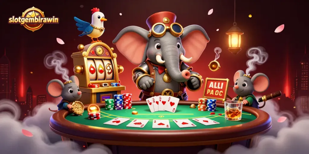 Engage with the captivating slotgembirawin experience showcasing steampunk characters and vibrant casino elements.