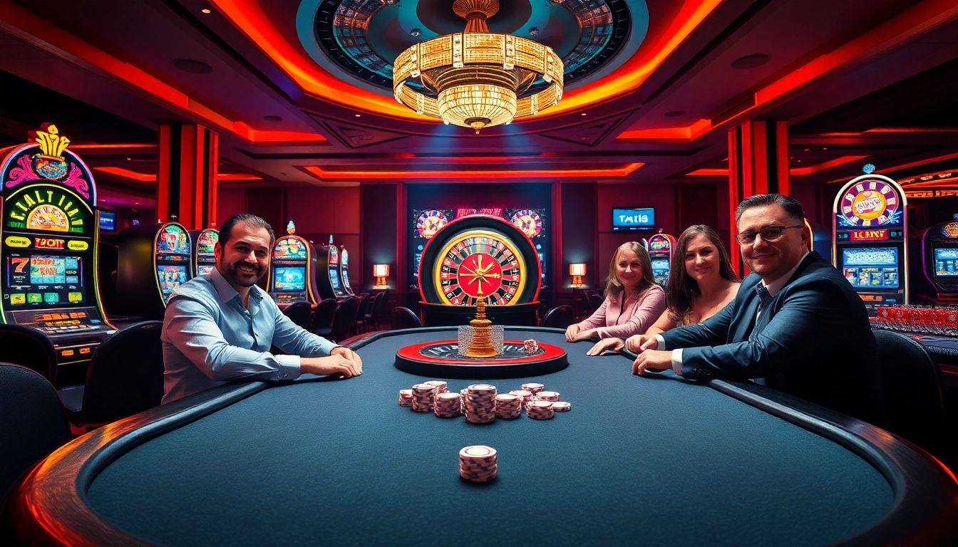 Experience the thrill of f168 casino gaming with an exciting poker table scene and vibrant slot machines.