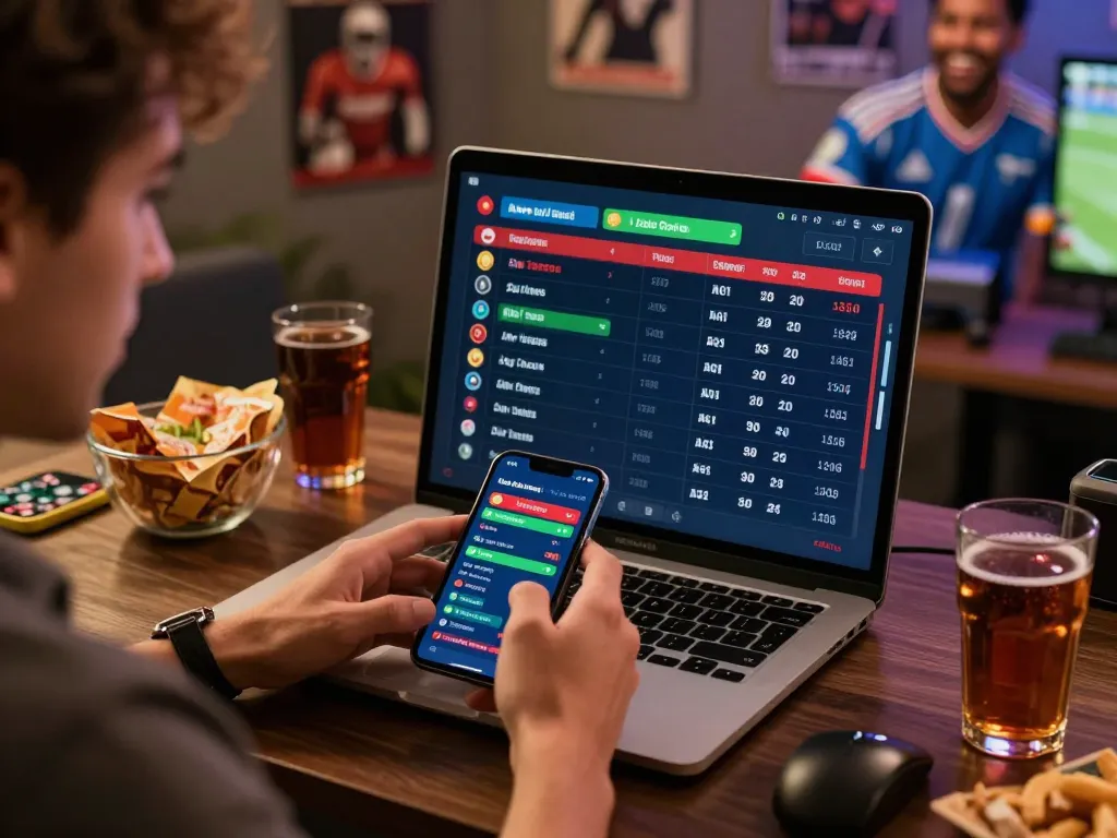 Bong88 users strategizing live sports bets on mobile device in a vibrant setting