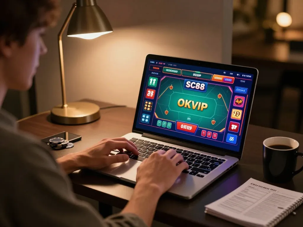 Engaging online poker session at SC88 OKVIP with vibrant graphics and cozy atmosphere.
