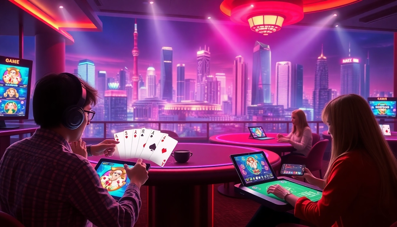 Exciting online gaming scene showcasing game đổi thưởng with lively players and vibrant casino atmosphere.