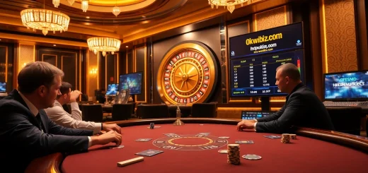 Experience high-stakes gaming at https://okwinbiz.com/ with poker tables and vibrant roulette wheels.