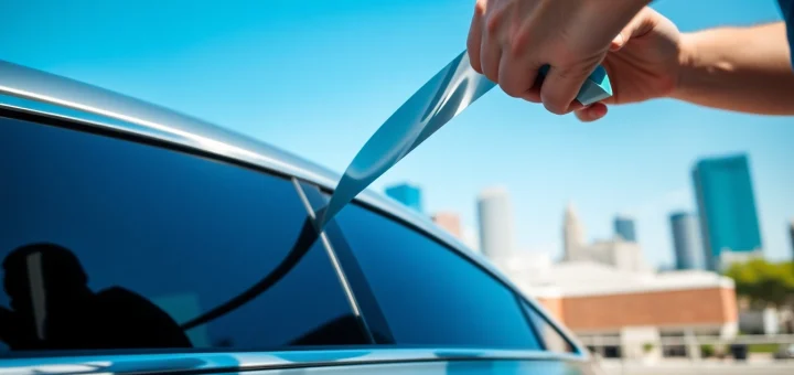 Applying window tinting Cleveland TN to enhance vehicle aesthetics and privacy.