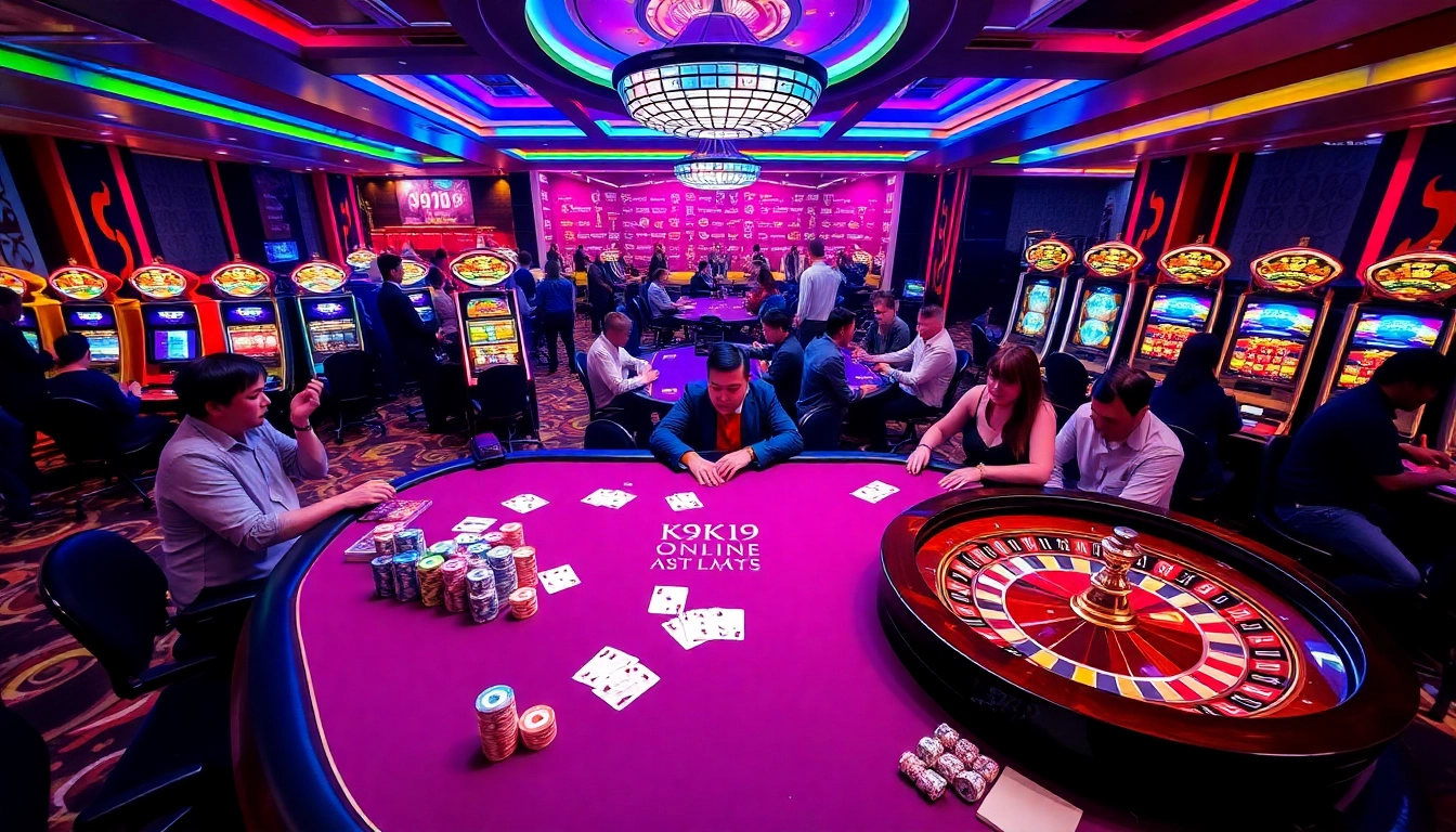 K9K9 players enjoying a vibrant casino atmosphere with poker and slot games.