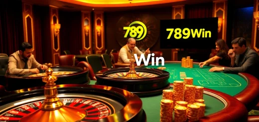 Experience the excitement of gambling at 789Win with a stylish casino scene featuring roulette and poker.