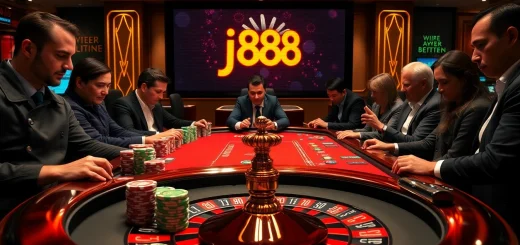 Intense poker action at a casino table featuring j88 betting strategies.