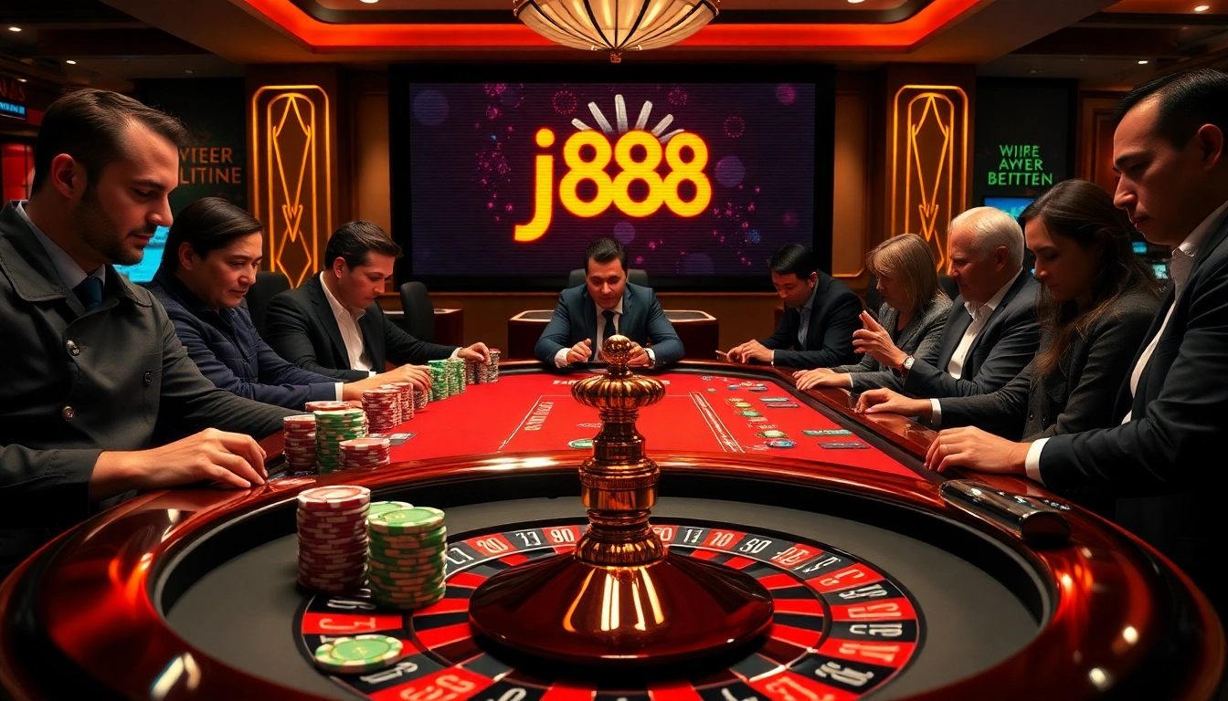 Intense poker action at a casino table featuring j88 betting strategies.