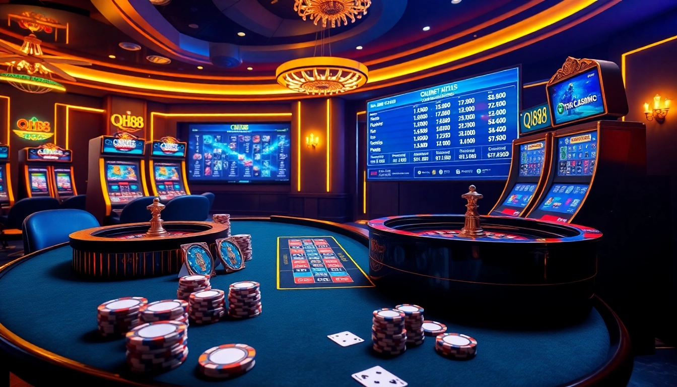 Players engage in thrilling games at QH88's luxurious online casino, exploring exciting promotions.