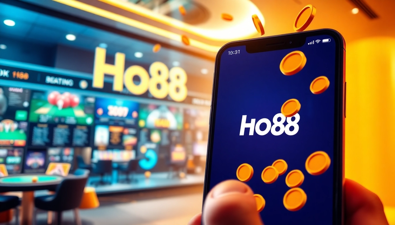 Ho88 app showcasing dynamic online gambling features with a user-friendly interface and vibrant design.