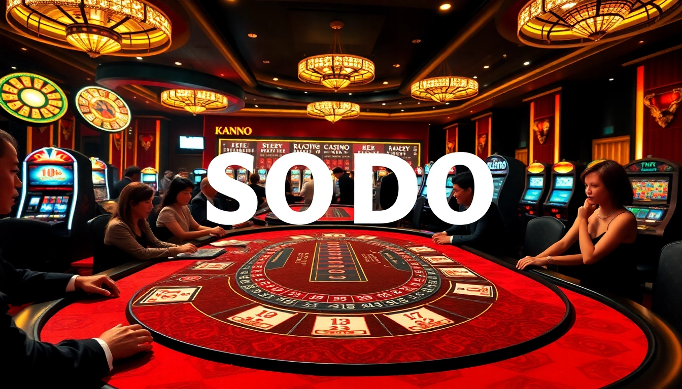 SODO Casino scene featuring baccarat and roulette with excited players in a luxurious setting.