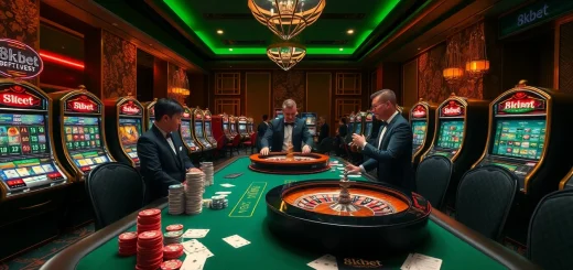 Experience the excitement of 8kbet at a luxurious casino table filled with professional players and thrilling slot machines.