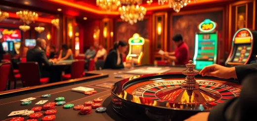 Players analyzing ty le ca cuoc with excitement at an upscale casino, vibrant chips and roulette wheel featured.