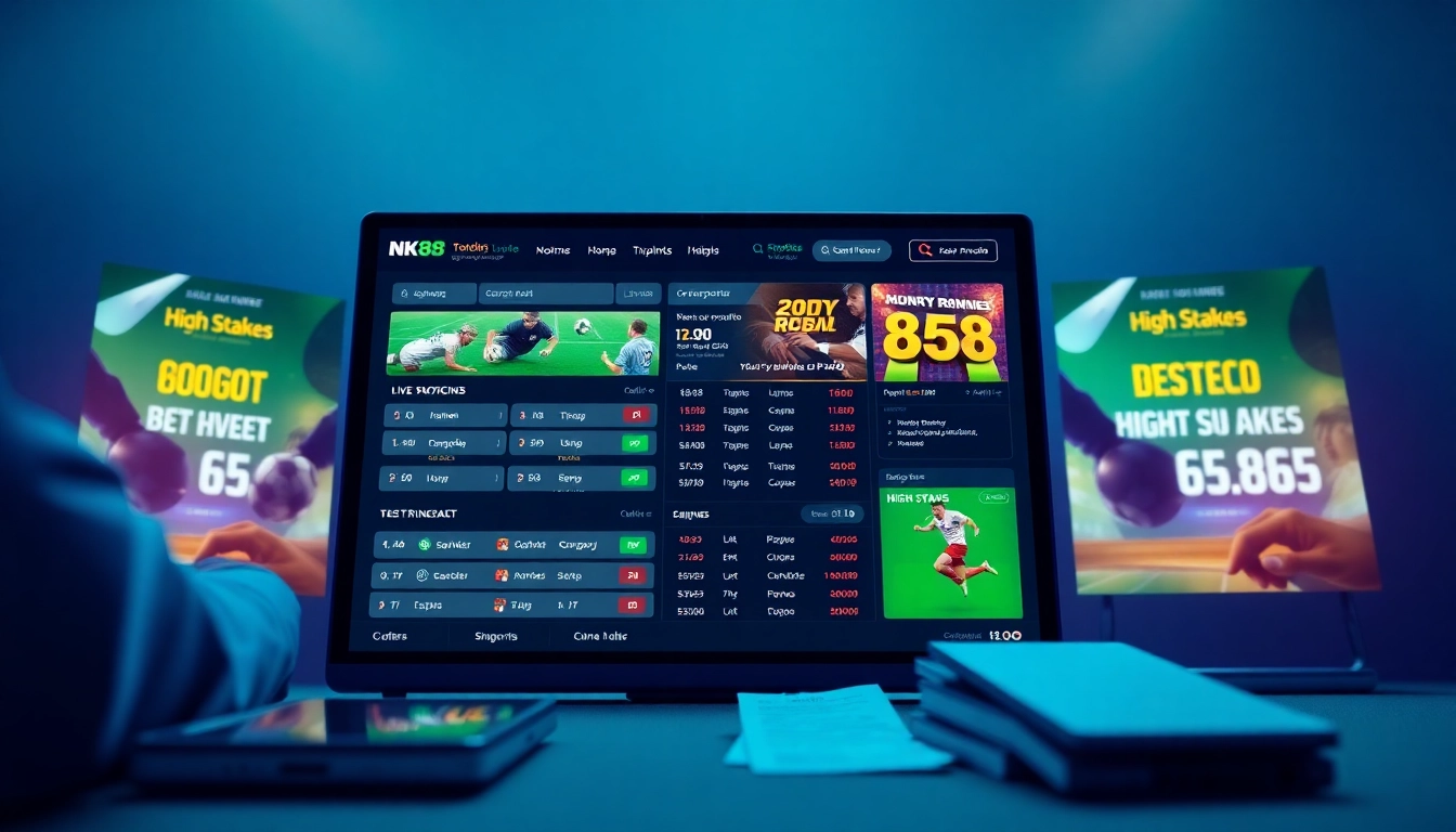 Dynamic online betting platform showcasing NK88's user-friendly interface and promotions.