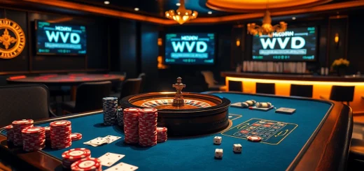 Engaging hidden wiki-themed visual of a vibrant dark web casino setting with poker tables and roulette wheels.