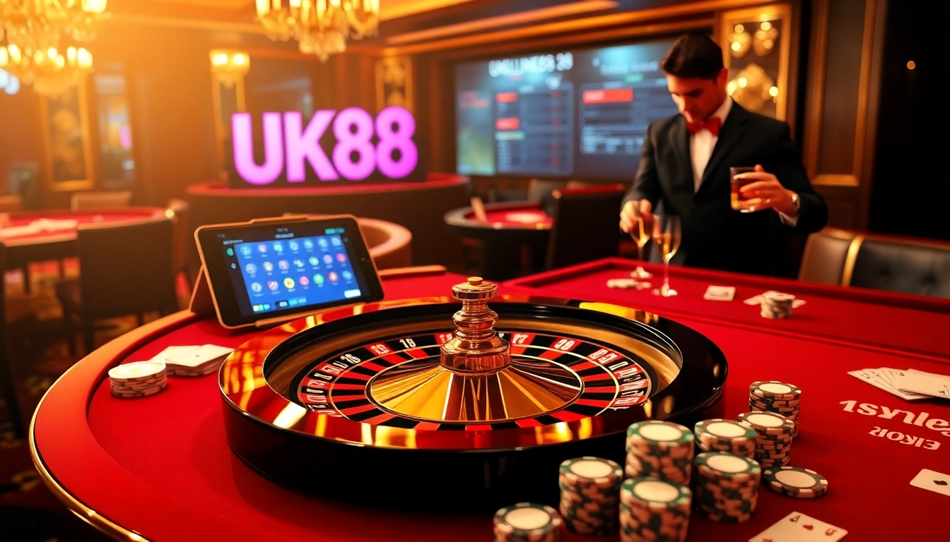 Play and win at UK88 casino with vibrant tables and exciting games in luxurious settings.