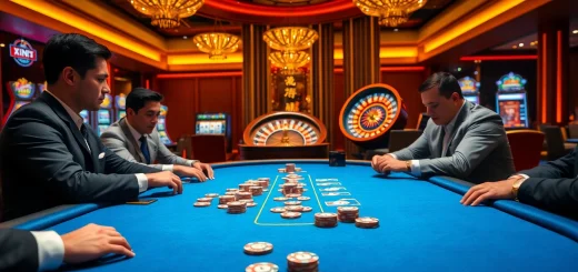 Players engage in a high-stakes poker game at a Xin88 casino table, surrounded by luxury and excitement.