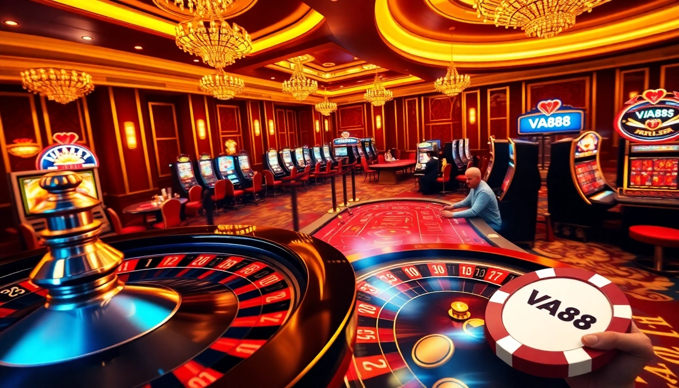Players enjoying games at VA88, a premier online casino featuring roulette, poker, and slot machines.