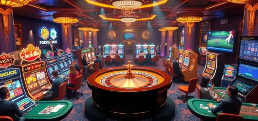 Experience the excitement at Nhà cái bomwin with players enjoying vibrant casino games, chips, and a roulette wheel.