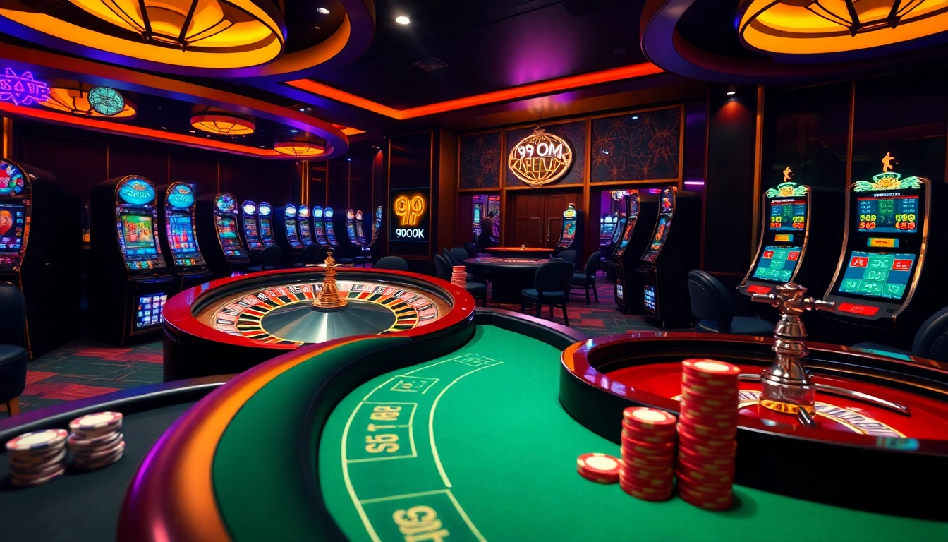Experience the thrill of 99ok's online casino with vibrant tables and slot machines.