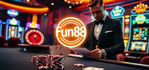 Exciting casino atmosphere illustrating Fun88 gaming with vibrant tables and slot machines.