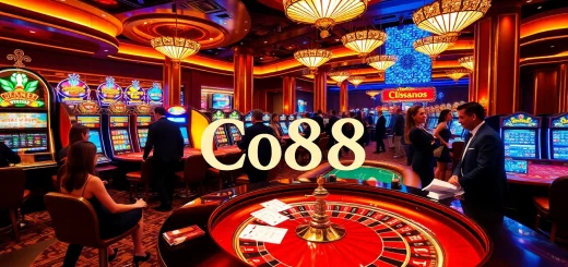 Excited players enjoying a high-stakes game at Co88 casino with vibrant tables and colorful slots.