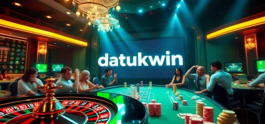 Pemain yang terlibat di kasino yang dinamis, merayakan kemenangan dengan branding datukwin.