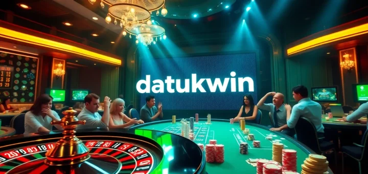 Pemain yang terlibat di kasino yang dinamis, merayakan kemenangan dengan branding datukwin.