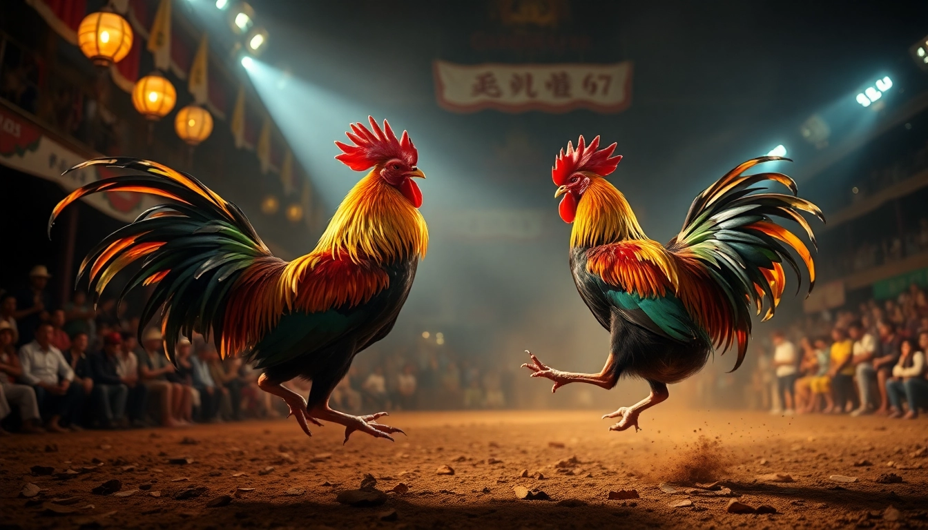 Live action of sabong 67 showcasing intense cockfighting within a vibrant arena.