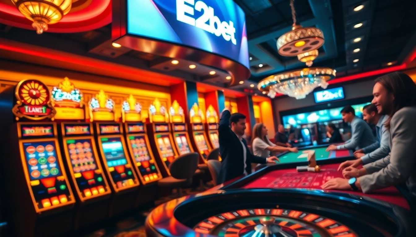 E2bet players actively engaging at a vibrant casino table, showcasing excitement in gambling.