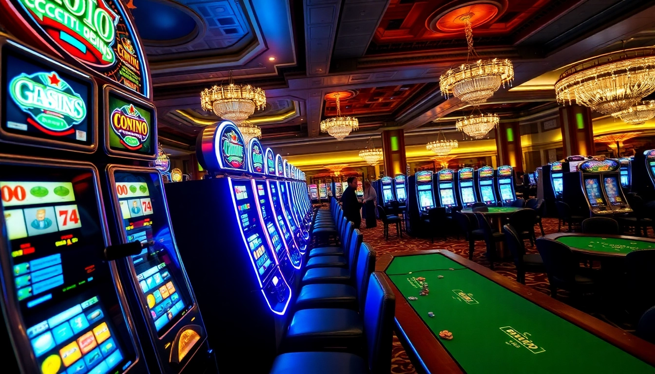 Pemain menang di mesin slot yang cerah dalam lingkungan kasino mewah.