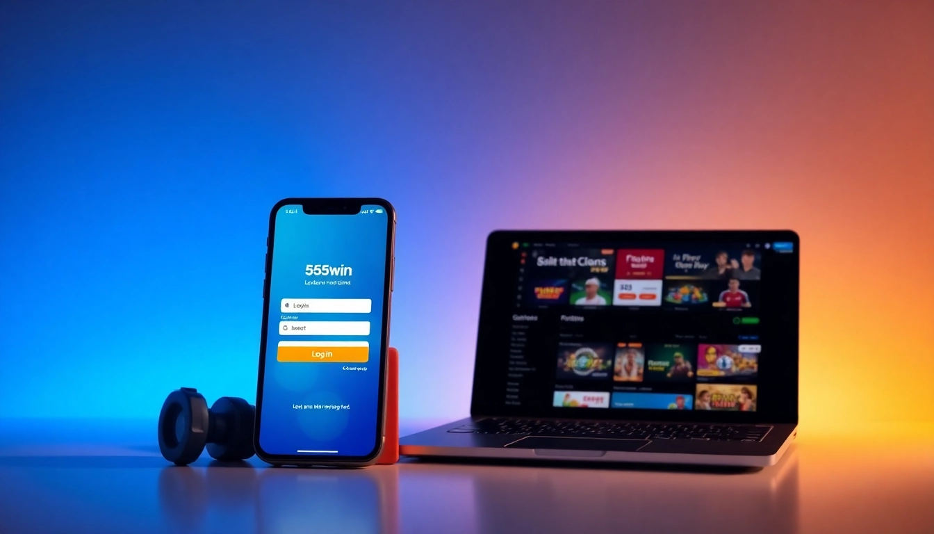 Secure 555win login interface displayed on modern devices.