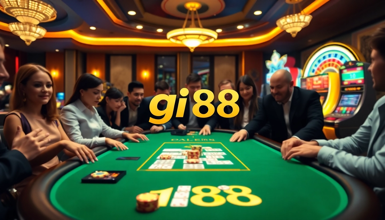 Engaged players enjoying a thrilling gi88 poker game in a luxurious online casino setting.
