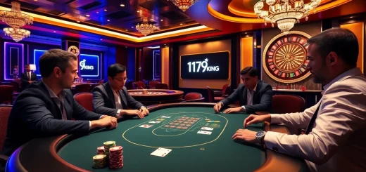 Engage in a thrilling poker game at 1179king with vibrant chips and professional players.