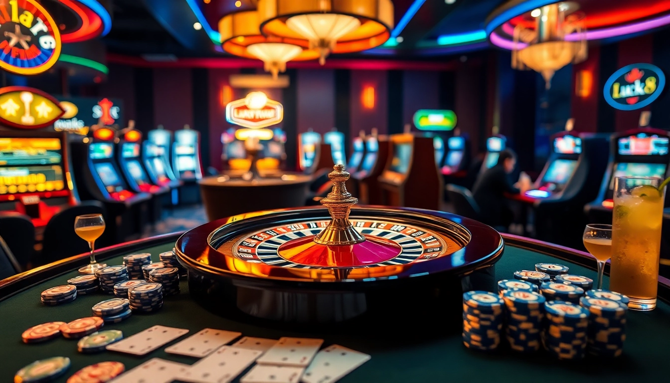 Experience the excitement of luck8 with engaging casino tables and vibrant slot machines in a luxurious setting.