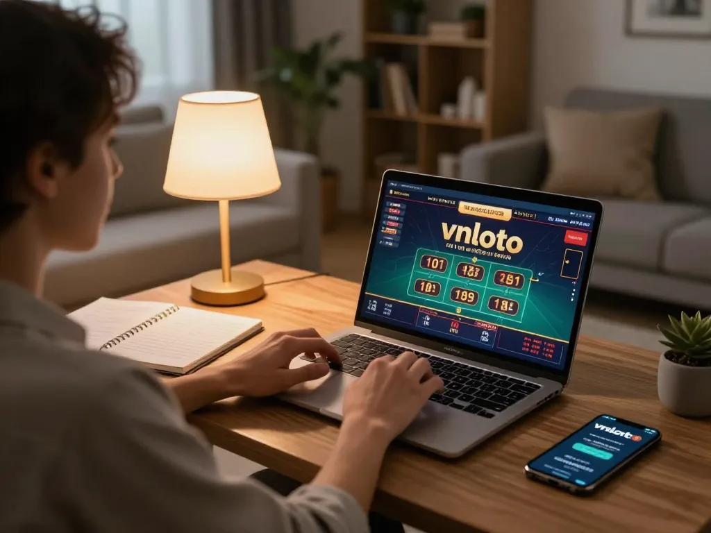 Experience online gaming with vnloto on a modern laptop, complete with strategic notes.
