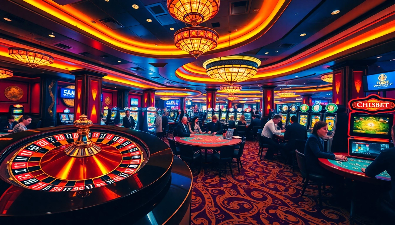 High-stakes players enjoying vibrant shbet games in a luxurious casino setting.