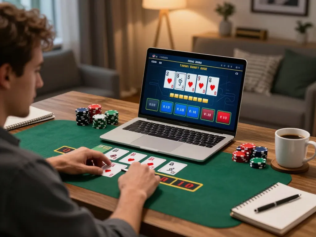 Player winning at LV88 online blackjack in a cozy home setting, enhancing excitement of gambling experience.