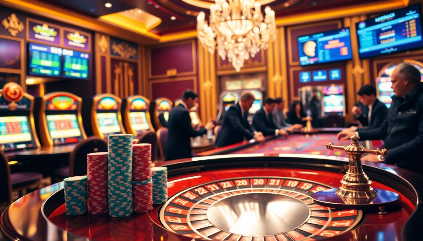 Engage with thrilling casino gameplay at https://8kbet.you/ featuring roulette and vibrant poker chips.