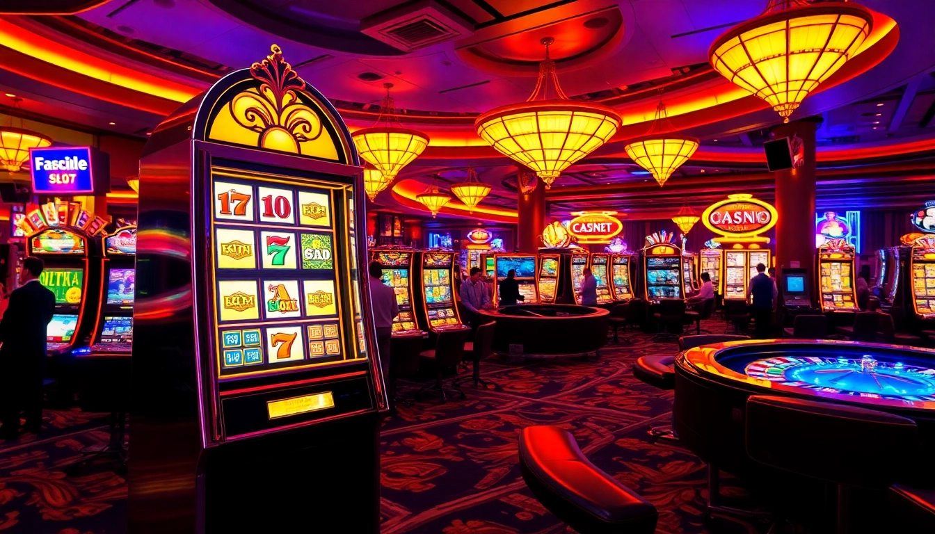 Pemain menikmati pengalaman mesin slot yang mendebarkan di kasino mewah.
