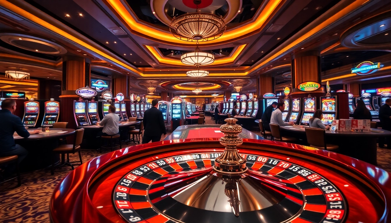 Players enjoying a thrilling casino experience at MN88 with vibrant tables and exciting slot machines.