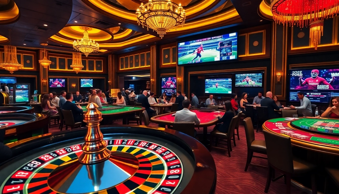 Players enjoying an exciting gambling experience at 789win's vibrant casino tables with roulette and cards.