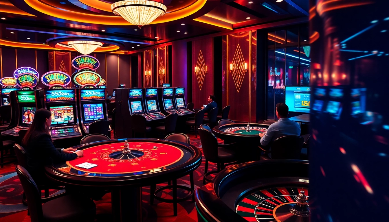 Players enjoying thrilling games at 555win's luxurious casino environment.