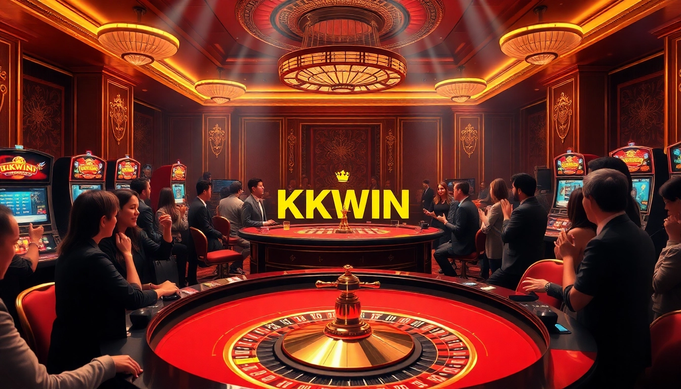 Gamblers enjoying a luxurious KKWIN casino experience at an elegant gaming table.